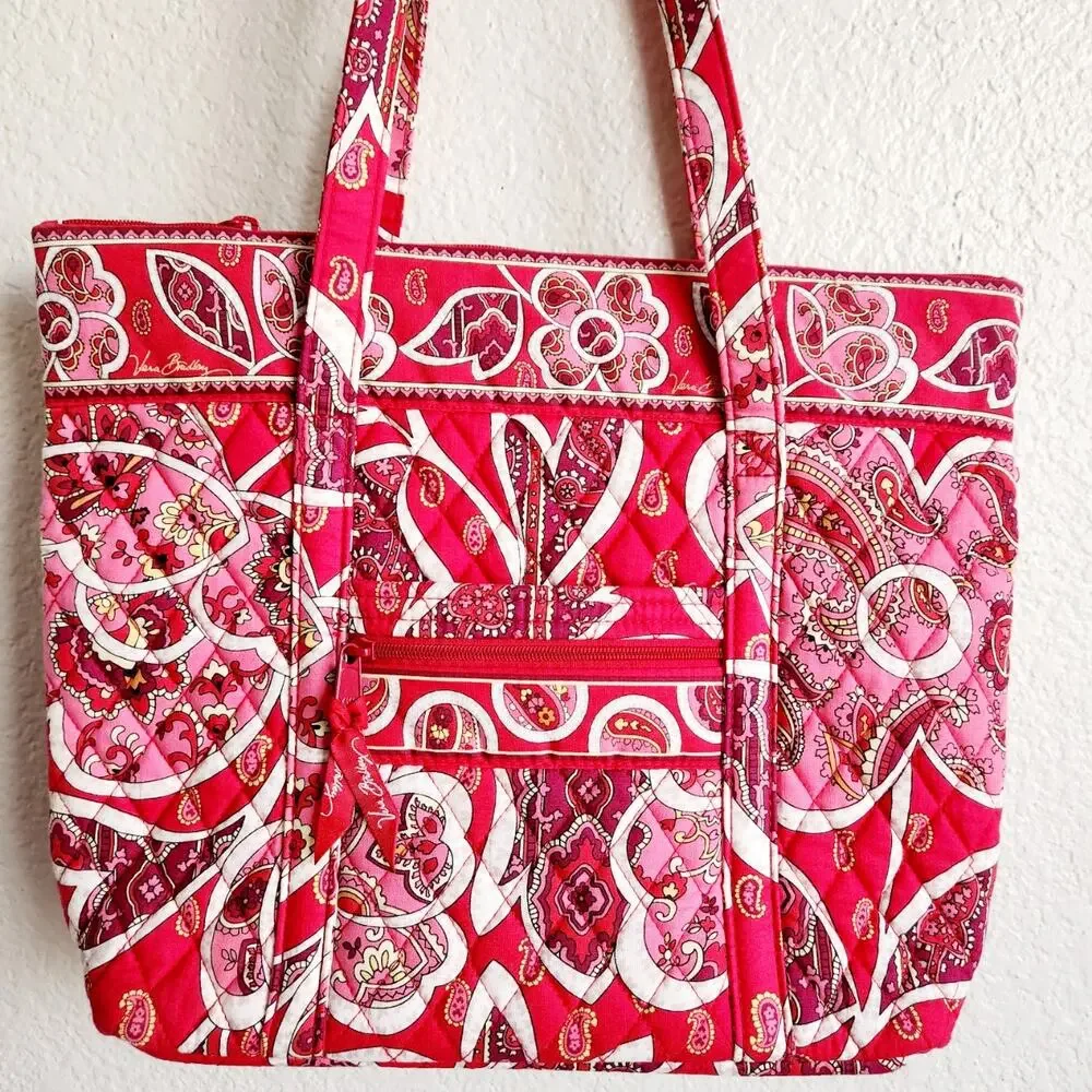 Vera Bradley Red Pink White Floral Print Double Strap Shoulder Bag Lightweight - Picture 5 of 6